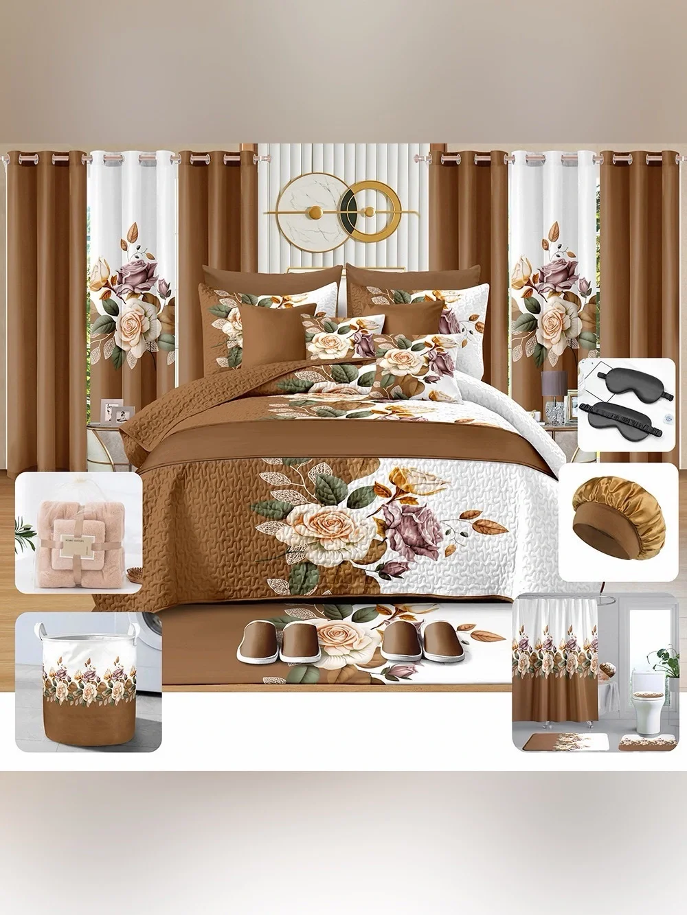 Bedspread Sunflower Yellow and Gray Floral Bedding Set 30 pieces